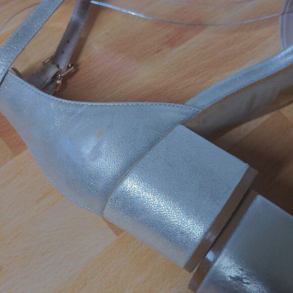 Free People Marigold Sandal Ankle Block Heel Suede Leather Shimmer 38 (US 8) - Picture 9 of 14